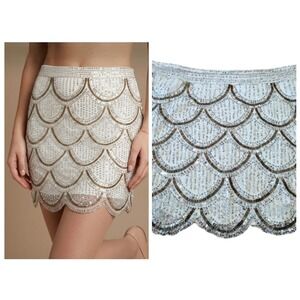 Arden B Sequin Beaded Mini Skirt Womens Medium Scalloped 2000s Club Festival